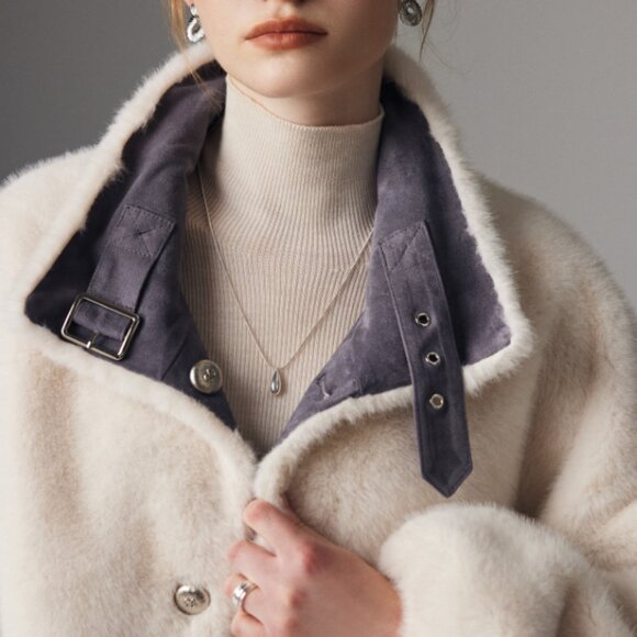 Two-in-One Gray Suede Reversible Short Coat - Picture 2 of 9